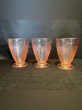 3- 1930s 4.5" Pink Cherry Blossom Jeannette Depression Glass Scalloped